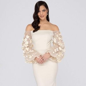 Terani Couture - 1911E9128 Size 12Offshoulder Floral Accent Puff Sleeves Gown